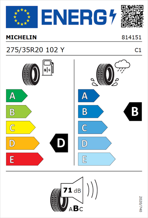 Tyre Label for Michelin Pilot Sport 4 S 275/35R20 102Y
