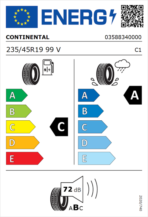 Tyre Label for Continental PremiumContact 6 CS 235/45R19 99V