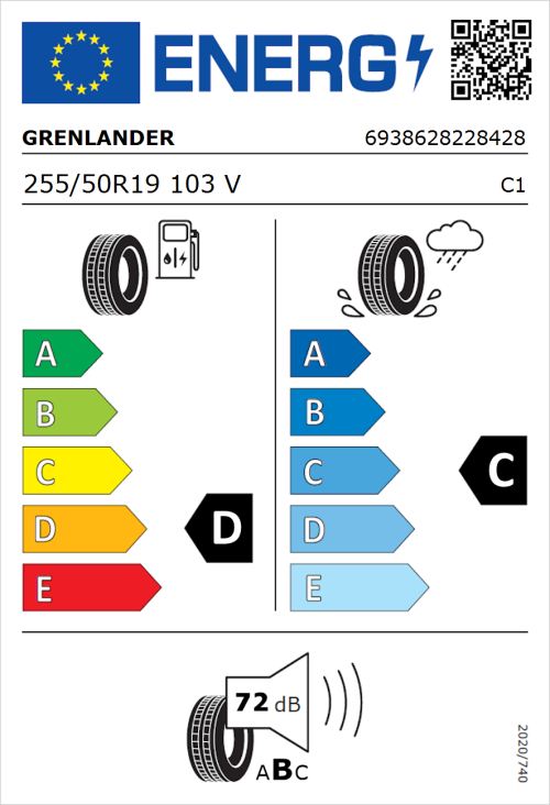 Tyre Label for Grenlander L-Zeal 56 255/50R19 103V