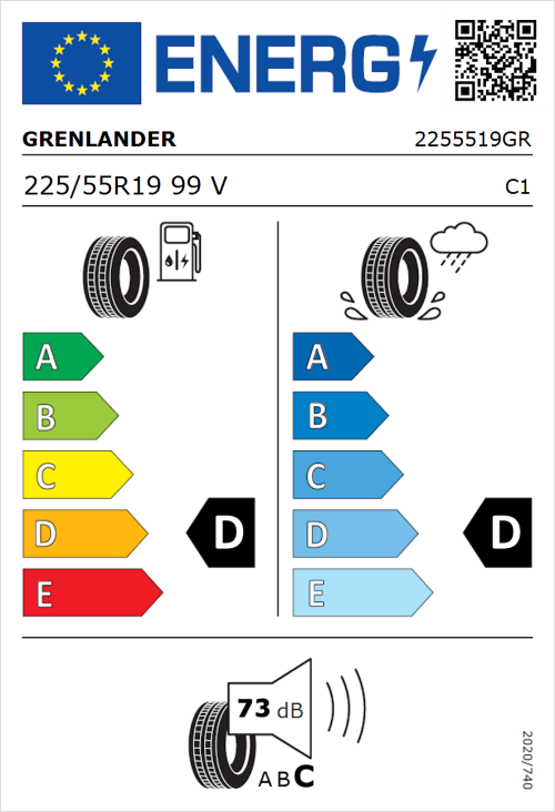 Tyre Label for Grenlander L-Zeal 56 225/55R19 99V