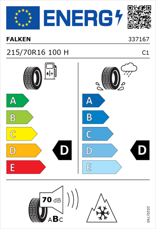Tyre Label for Falken Wildpeak A/T AT3WA 215/70R16 100H
