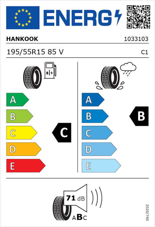 Tyre Label for Hankook Ventus Prime 3 K125 195/55R15 85V