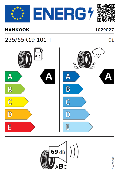 Tyre Label for Hankook Ventus S1 evo3 EV K127E 235/55R19 101T