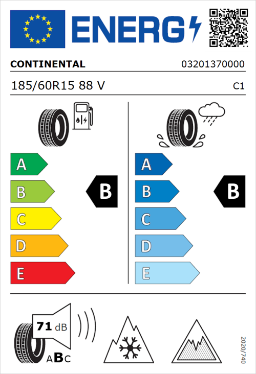Tyre Label for Continental AllSeasonContact 2 185/60R15 88V