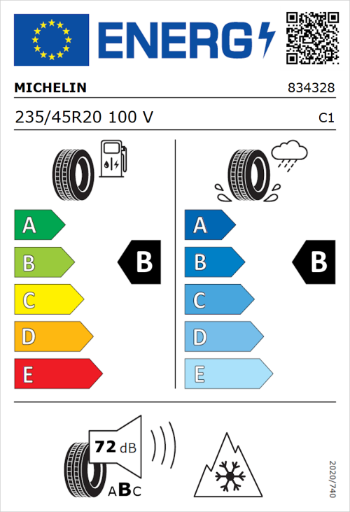 Tyre Label for Michelin CrossClimate 3 235/45R20 100V