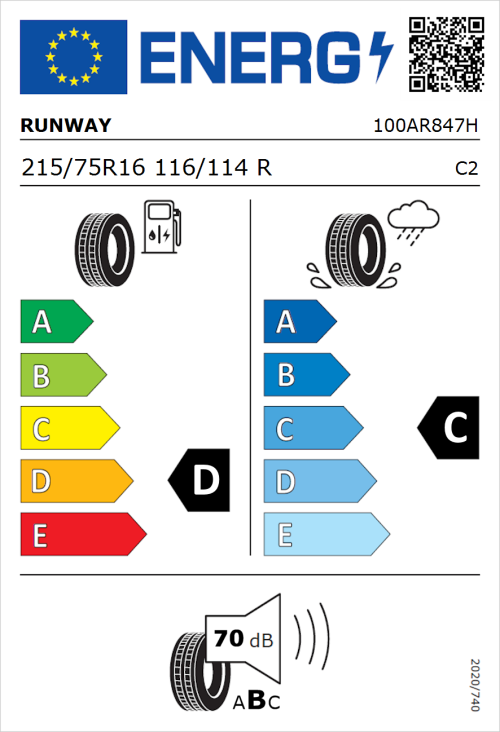 Tyre Label for Runway Enduro 616 215/75R16 116/114R